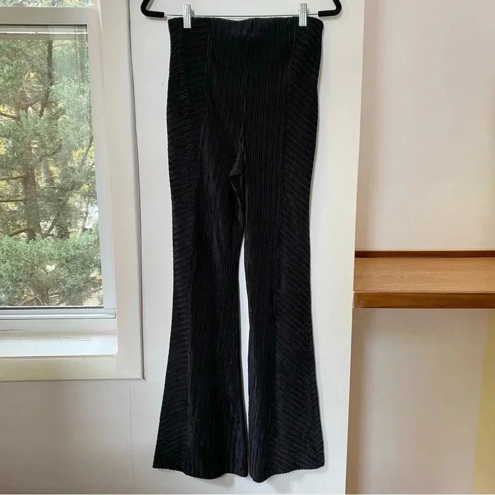 New Free People Slim Pull-On Velvet Flare Pants Black XS - Picture 9 of 14